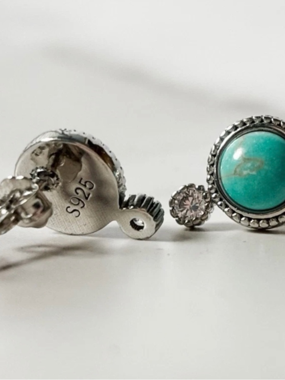 Sterling Silver Turquoise Mini Stud Earrings Beaded Halo Western Minimalist 925 - Picture 3 of 5